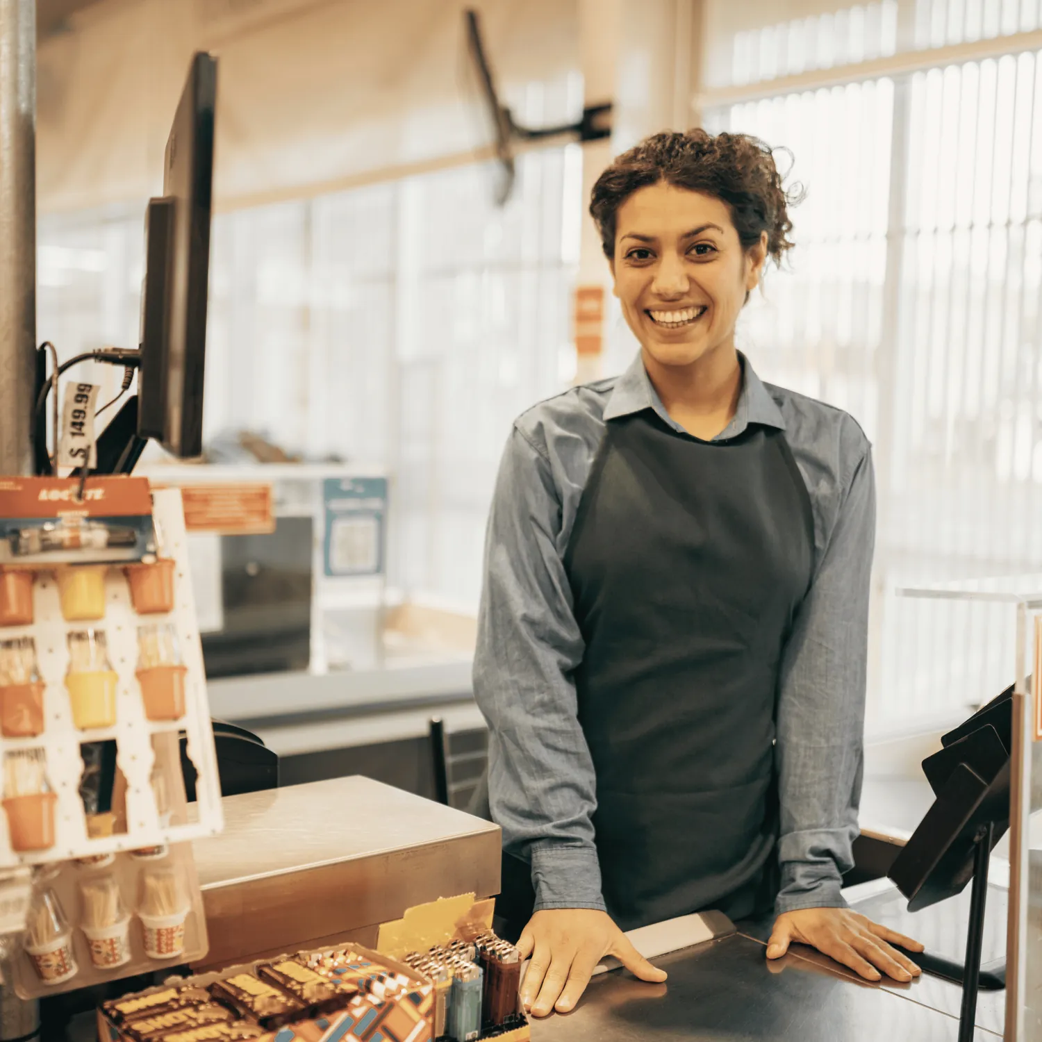 Cashier at a convenience store counter